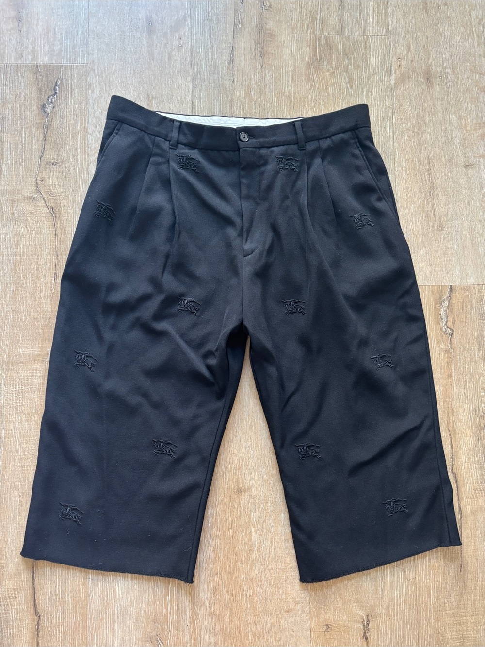 Burberry Black Embroidered Raw Hem Men's Shorts